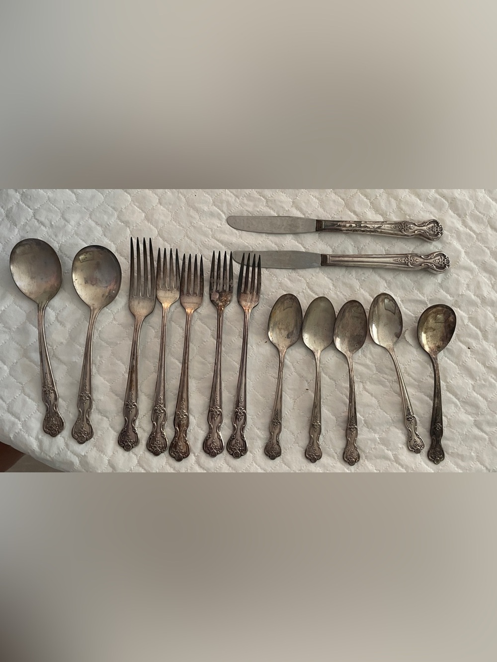 Ornate Silver-Tone Flatware Set in Aged Silver